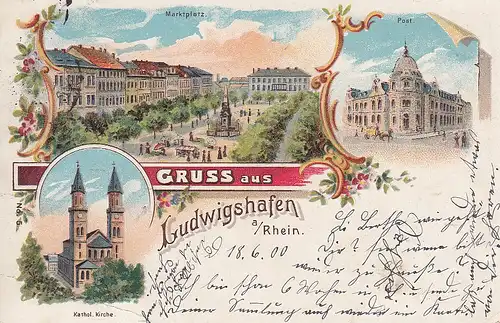 Ludwigshafen a. Rh. Marktplatz Post Kath. Kirche gl1900 210.977