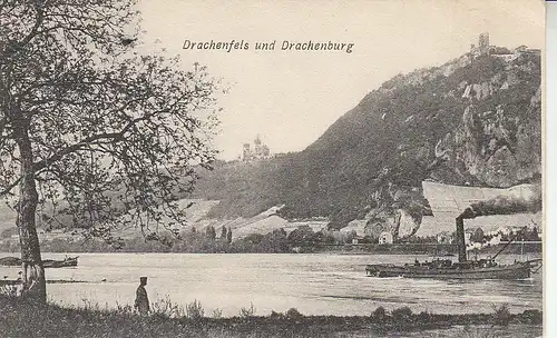 Drachenfels und Drachenburg am Rhein gl1907 C5208