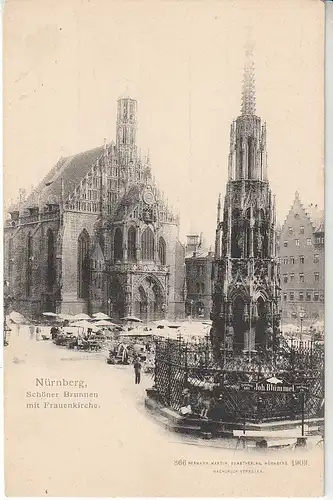 Nürnberg Schöner Brunnen vor Frauenkirche um 1900 ngl C5756