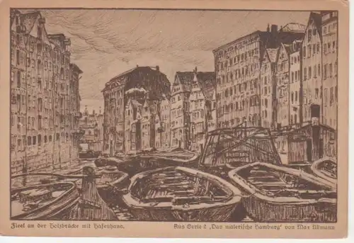 Hamburg - Holzbrücke mit Hafenhaus (Künstlerkarte) ngl 215.196