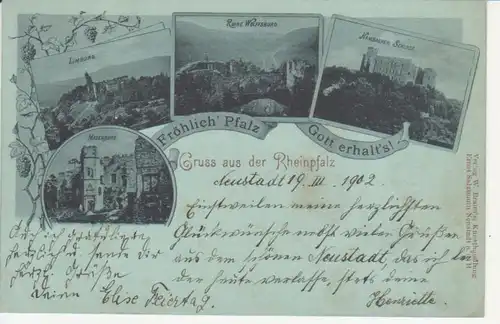 Gruß aus der Pfalz - Litho, Burgen gl1902 213.795