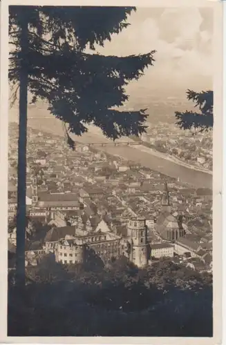 Heidelberg Blick vom Rindenhäuschen auf Schloss und Stadt gl1936 214.115