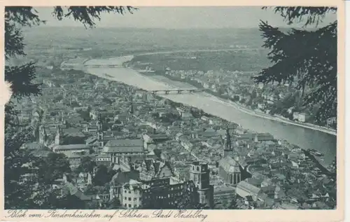 Heidelberg Blick vom Rindenhäuschen auf Schloss und Stadt gl1933 214.120