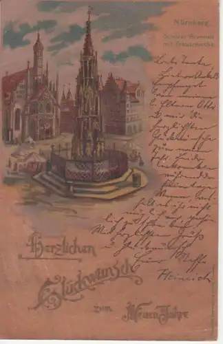 Nürnberg Schöner Brunnen mit Frauenkirche Neujahresgrüße gl1901 216.771