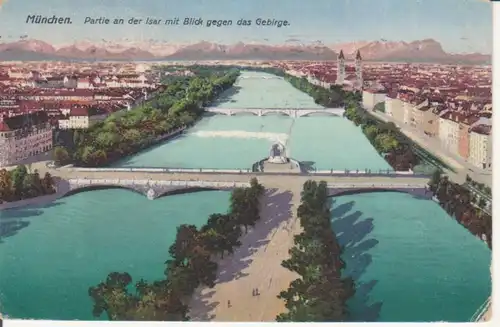 München - Isarpartie mit Blick gegen das Gebirge feldpgl1921 216.209