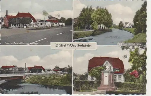 Büttel - Gasthof Rusch, Neue Brücke, Ehrenmal, Partie am Kanal ngl 215.436