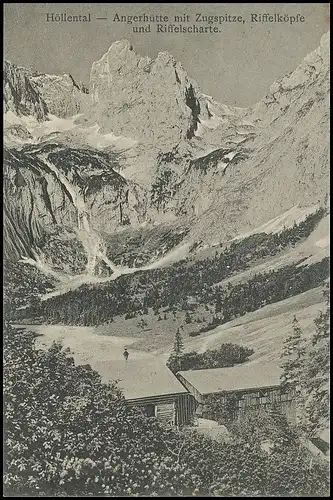 Höllental Angerhütte mit Zugspitze, Riffelköpfe und Riffelscharte gl1914 137.239