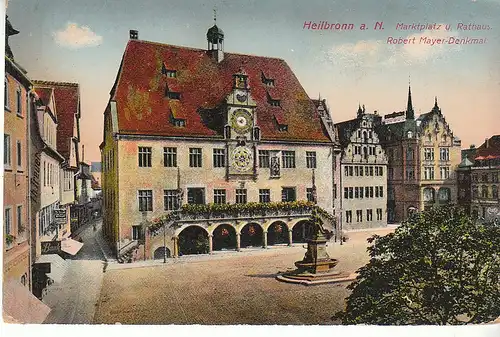 Heilbronn a.N. Marktplatz Rathaus und Robert Mayer-Denkmal feldpgl1914 C8860