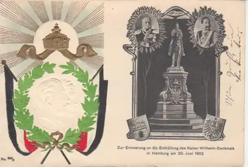 Hamburg Enthüllung Kaiser Wilh.-Denkmal PRÄGE-AK gl1903 215.433