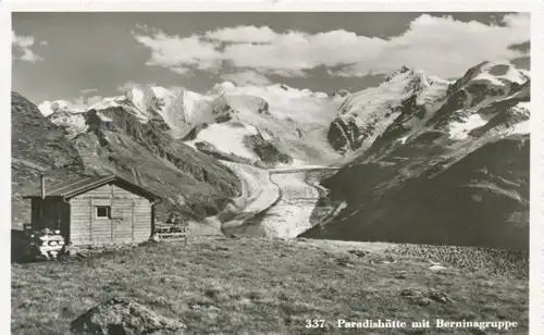 Berghütte: Paradishütte mit Berninagruppe gl1955 104.533