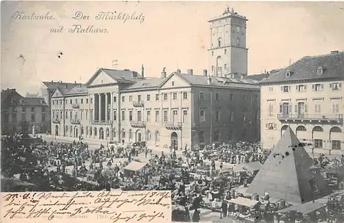 Karlsruhe Der Marktplatz mit Rathaus gl1899 140.570