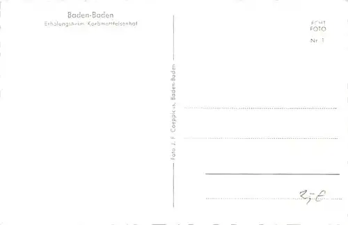 Baden-Baden Erholungsheim Korbmattfelsenhof ngl 140.732