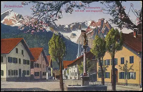 Partenkirchen Floriansplatz mit Alp-und Zugspitze ngl 137.207