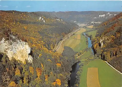 Donautal Blick vom Knopfmacherfelsen auf Kloster Beuron gl1982 140.894