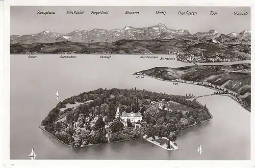 Insel Mainau im Bodensee mit Alpen-Kette gl1951 C7792