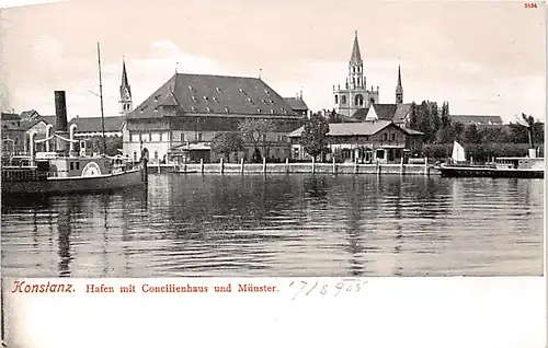 Konstanz am Bodensee Hafen mit Concilienhaus und Münster ngl 140.960