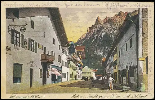 Mittenwald Unterer Markt gegen Karwendel gl1924 137.361