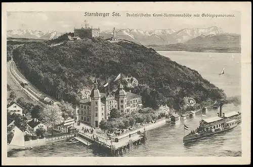 Starnberger See Drahtseilbahn mit Gebirgspanorama feldpgl1915 139.257