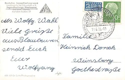 Blaubeuren (Kreis Ulm) Jugendherberge gl1955 142.839