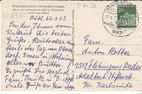 Oberstdorf Allgäu mit Krottenspitzen, Fürschießer und Kratzer gl1967 C8138