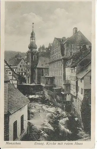 Monschau Eveng.Kirche mit rotem Haus gl1937? C8148