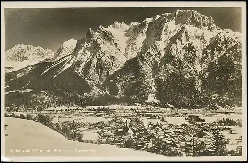 Mittenwald - Panorama mit Wörner und Karwendel gl1935 138.005