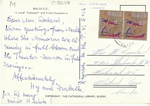 M Malta G.C. Local "Karozzin" and Triton Fountain glum 1975? C8678