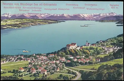 Starnberger See Panorama mit Gebirgskette gl1917 139.348