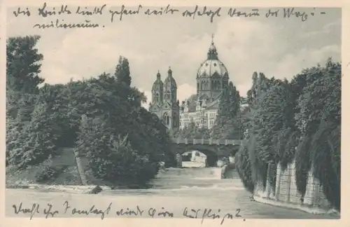 München Isar mit Blick auf die Lukaskirche gl1933 216.804