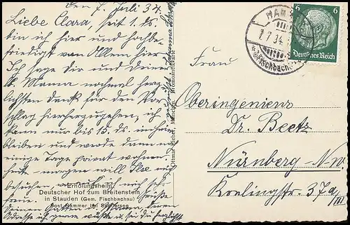 Stauden Erholungsheim Deutscher Hof zum Breitenstein gl1934 139.415