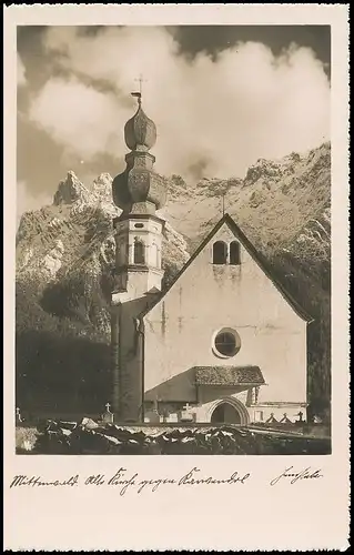 Mittenwald - Alte Kirche gegen Karwendel ngl 138.002