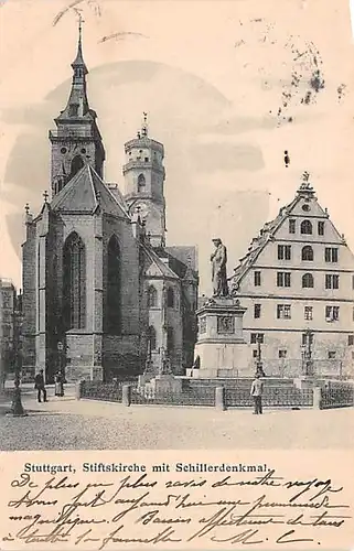 Stuttgart Stiftskirche mit Schillerdenkmal gl1904 144.569