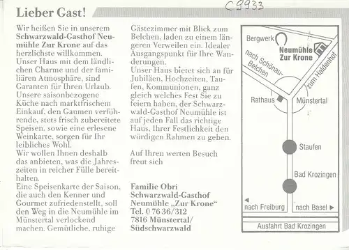 Münstertal Schwarzwald Gasthof "Neumühle Zur Krone" ngl C9932