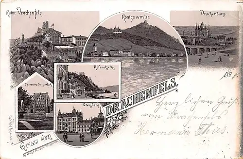 Königswinter Litho Gruß vom Drachenfels gl1898 145.996