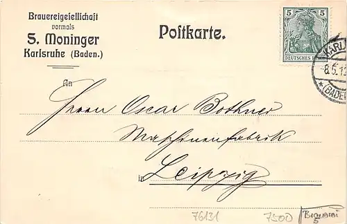 Karlsruhe Brauereigesellschaft vormals S. Moninger gl1912 140.567