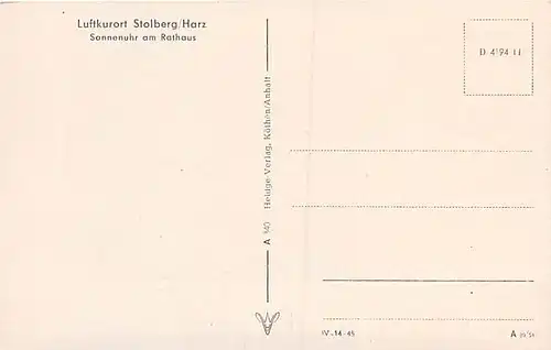 Stolberg/Harz Sonnenuhr am Rathaus ngl 143.702