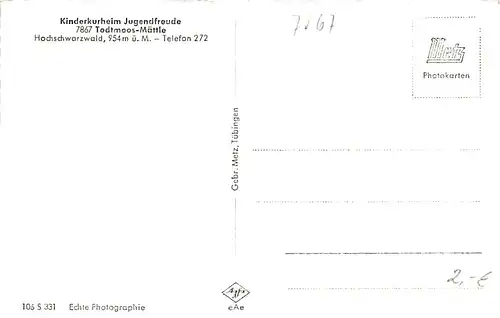 Todtmoos-Mättle Kinderkurheim Jugendfreude ngl 142.688