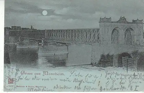 Gruss aus Mannheim Rheinbrücke im Mondschein gl1899 D0281