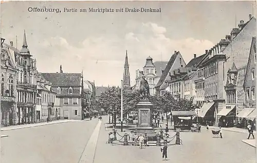 Offenburg Partie am Marktplatz mit Drake-Denkmal bahnpgl1920 140.776