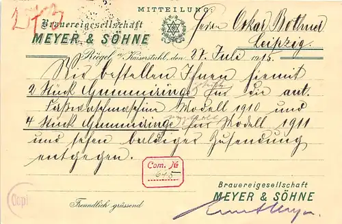 Riegel am Kaiserstuhl Brauereigesellschaft Meyer & Söhne gl1915 142.624