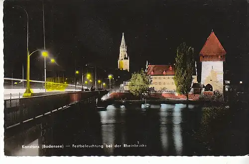 Konstanz Bodensee Festbeleuchtung an der Rheinbrücke ngl D0399