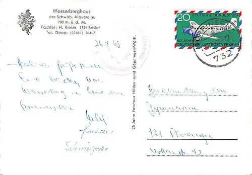 Schlat Wasserberghaus des schw. Albvereins gl1969 145.274