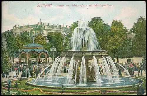 Stuttgart Partie am Schlossplatz mit Musikpavillon gl1908 140.349