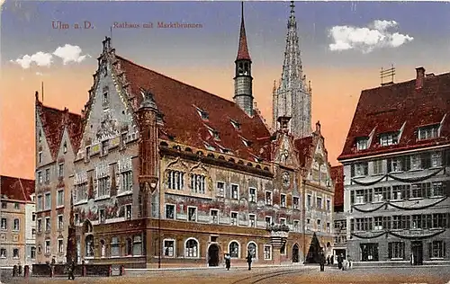 Ulm a.D. Rathaus mit Marktbrunnen ngl 142.822