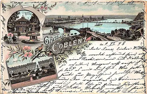 Koblenz Litho Trinkhalle Schloss Eisenbahnbrücke gl1898 146.021