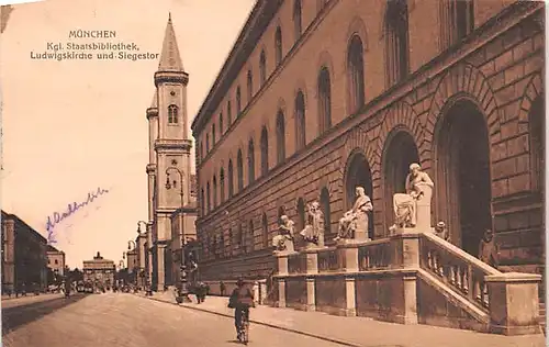 München Kgl. Staatsbibliothek Ludwigskirche und Siegestor gl1913 144.550