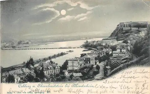 Koblenz und Ehrenbreitstein bei Mondschein gl1900 146.124