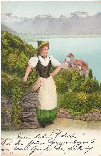 Eine Dame aus Vaudoise um 1900 ngl C9144