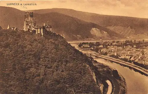 Lahnstein Panorama mit Burg Lahneck gl1913 146.274