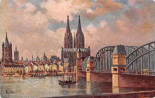 Köln Brücke und Blick zur Stadt gl1912 144.284